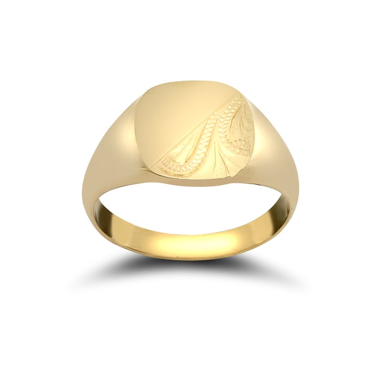 New 9ct Gold Patterned Square Signet Ring Sizes P-X