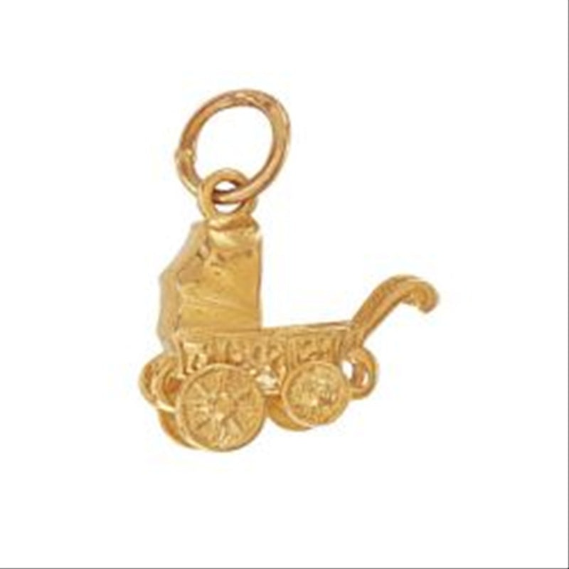 New 9ct Gold Pram Charm Pendant 23mm