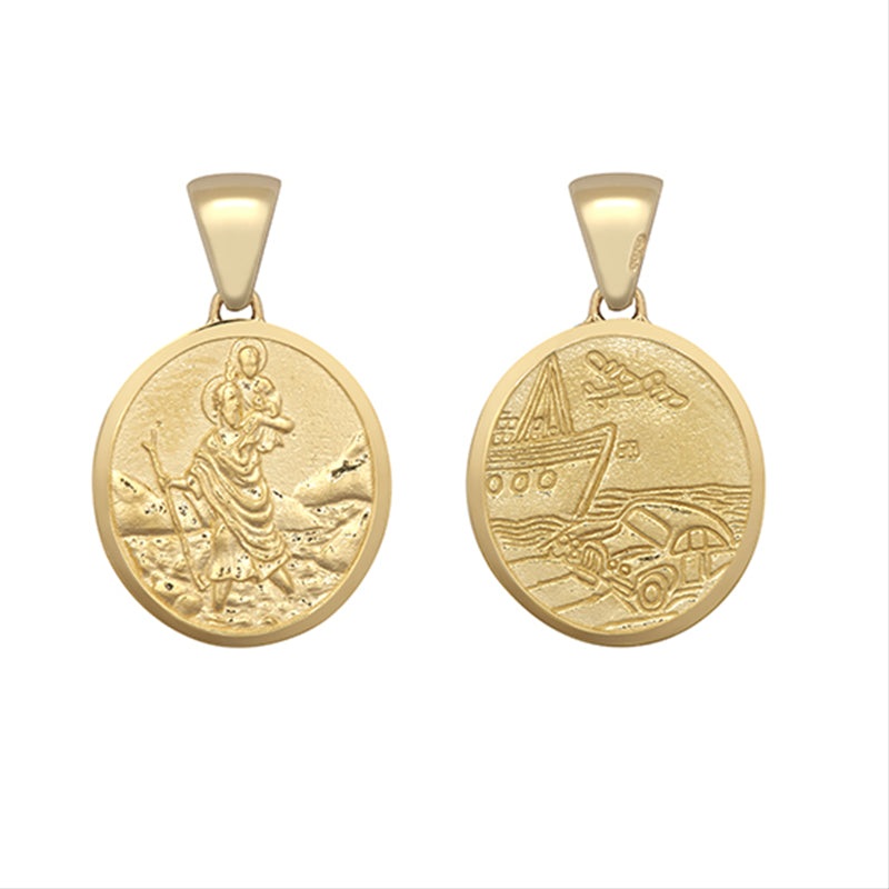 New 9ct Gold St Christopher Double-Sided Pendant 19mm