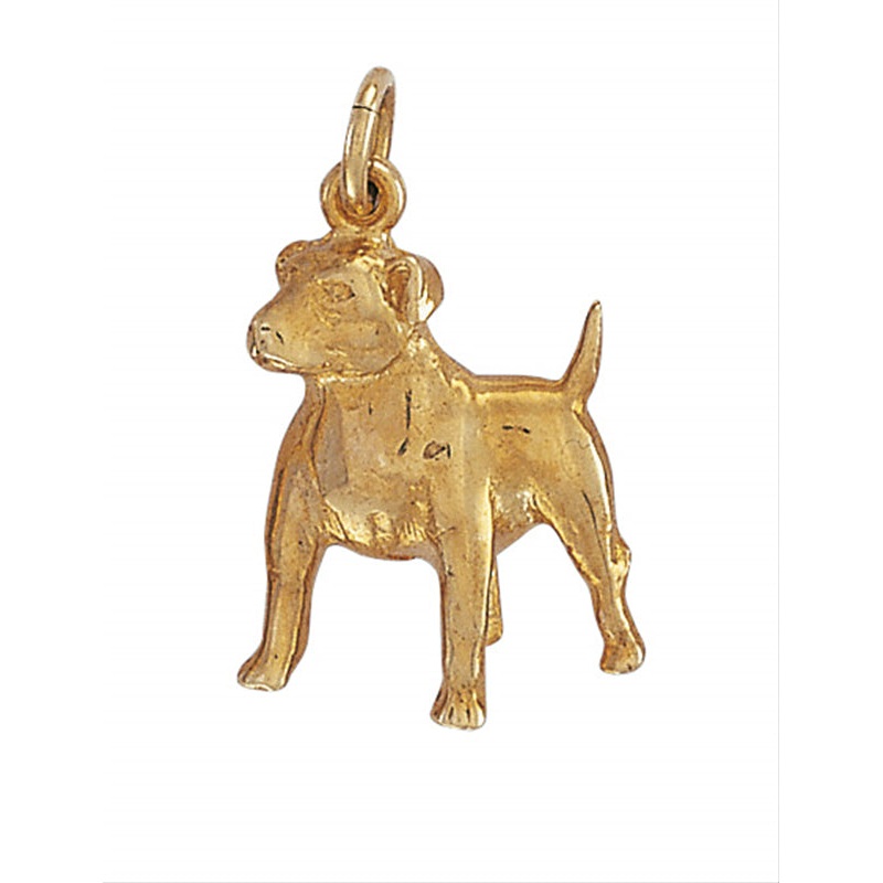 New 9ct Yellow Gold Staffy Dog Pendant 22mm