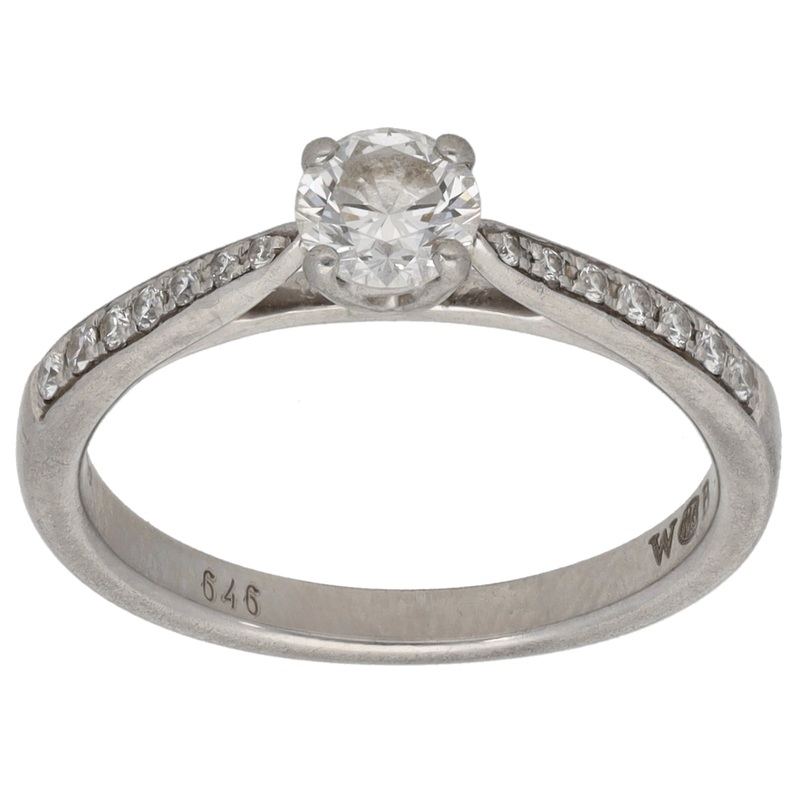 Platinum 0.50ct Diamond Solitaire Ring With Accent Stones Size K