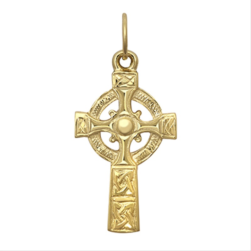 New 9ct Gold Engraved Celtic Cross Pendant 32mm