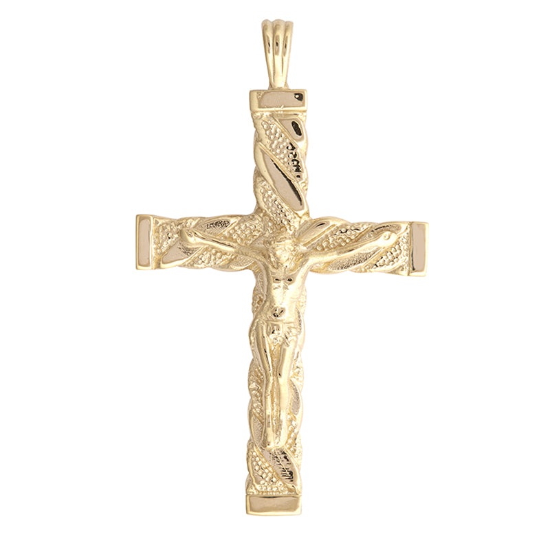 New 9ct Gold Engraved Crucifix Cross Pendant 53mm