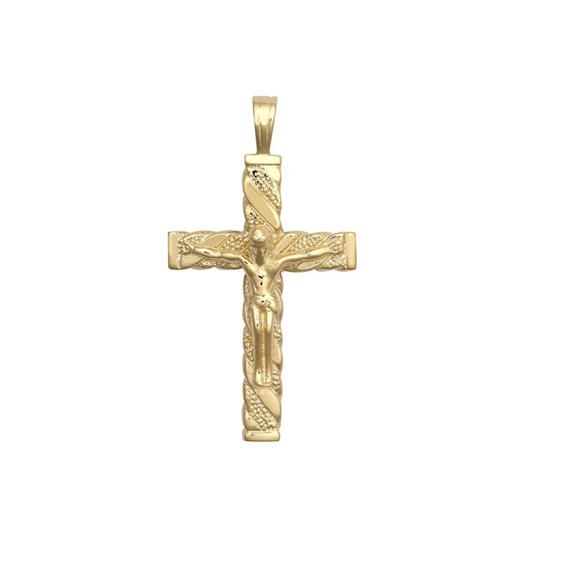 New 9ct Gold Engraved Crucifix Pendant 36mm