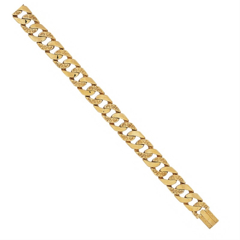 New 9ct Gold Plain & Engraved Curb Bracelet