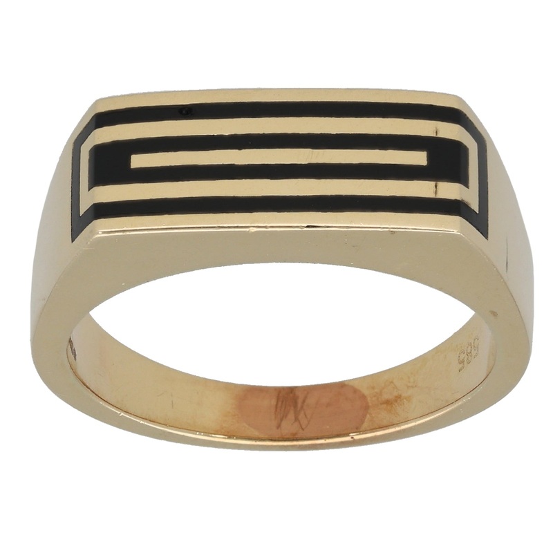 14ct Gold Onyx Patterned Signet Ring Size V