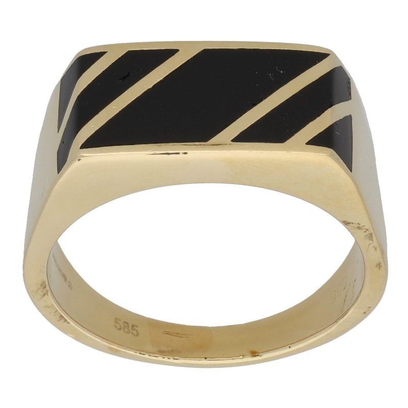 14ct Gold Onyx Patterned Signet Ring Size X