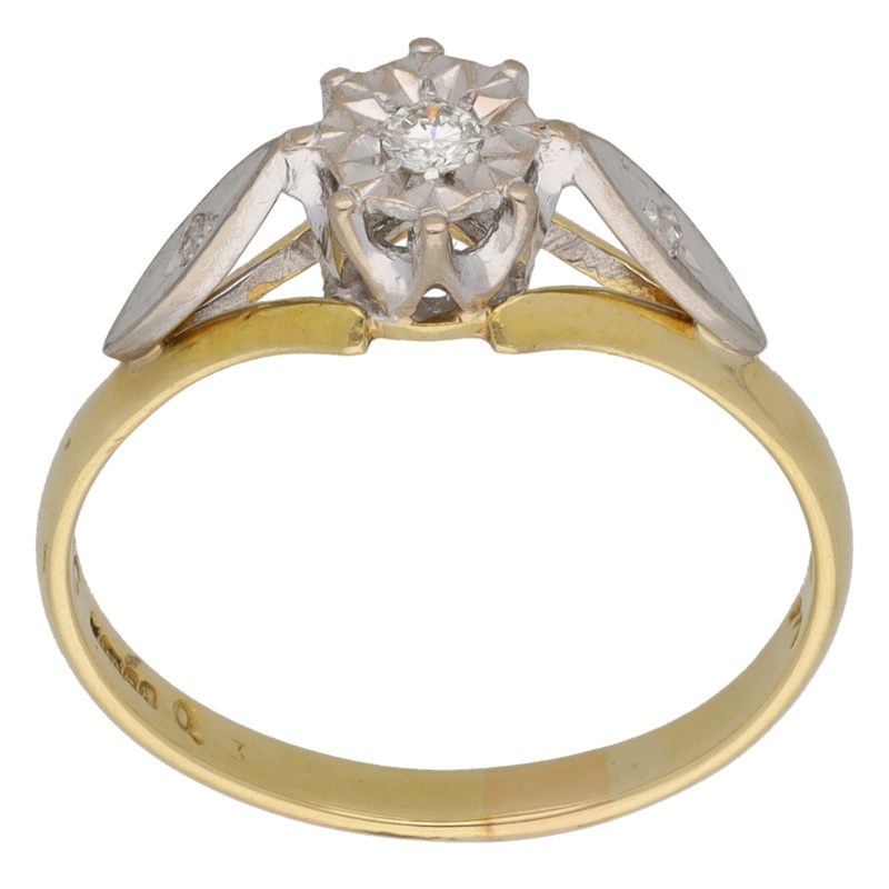 18ct Bi-Colour Gold 0.12ct Diamond Solitaire Ring With Accent Stones Size Q