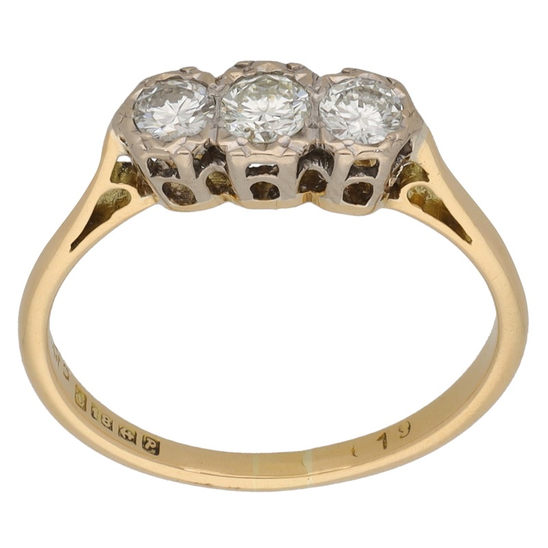 18ct Gold 0.35ct Diamond Trilogy Ring Size L