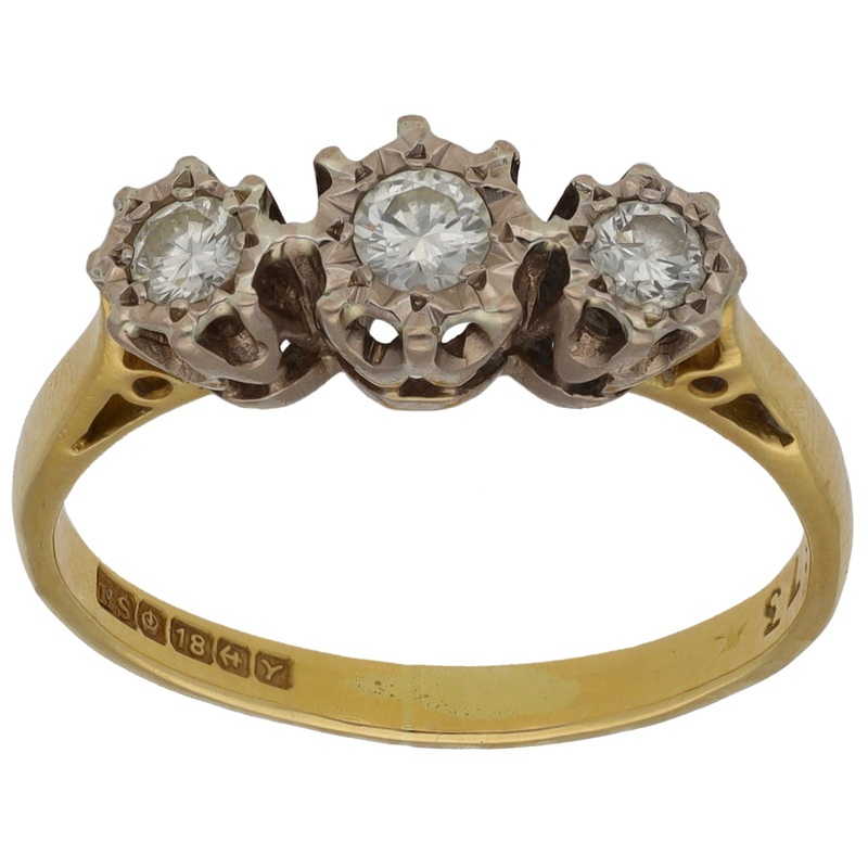 18ct Gold 0.35ct Diamond Trilogy Ring Size O