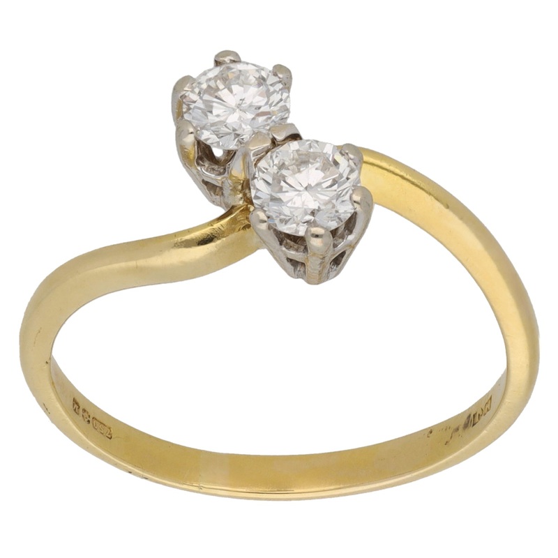 18ct Gold 0.60ct Diamond Two Stone Ring Size R