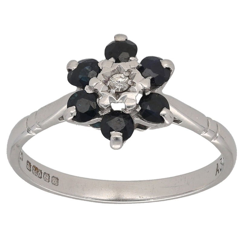 18ct White Gold 0.02ct Diamond & Sapphire Dress/Cocktail Ring Size P