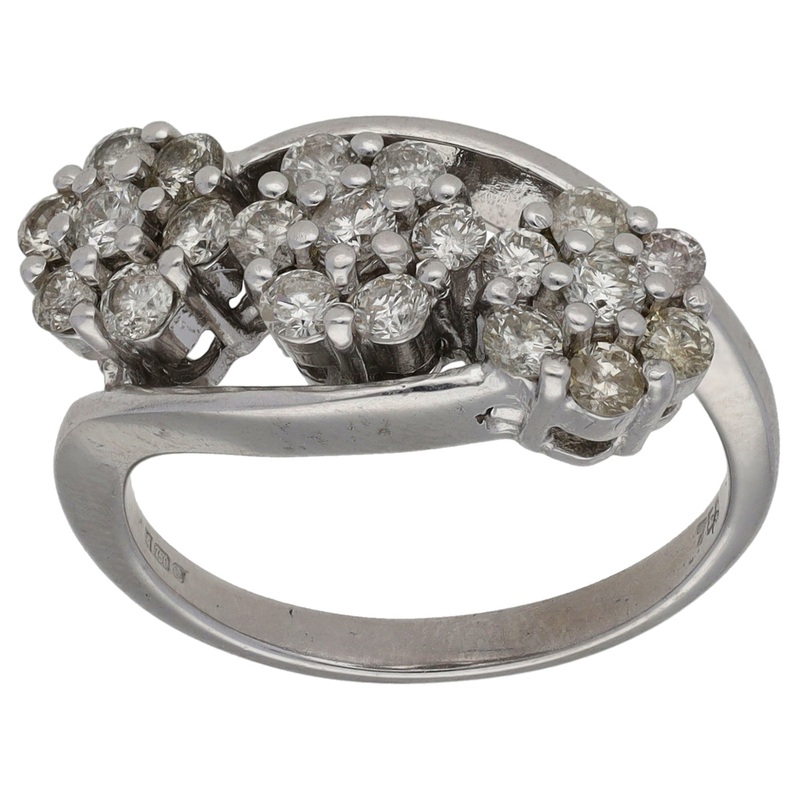 18ct White Gold 1.05ct Diamond Cluster Ring Size O
