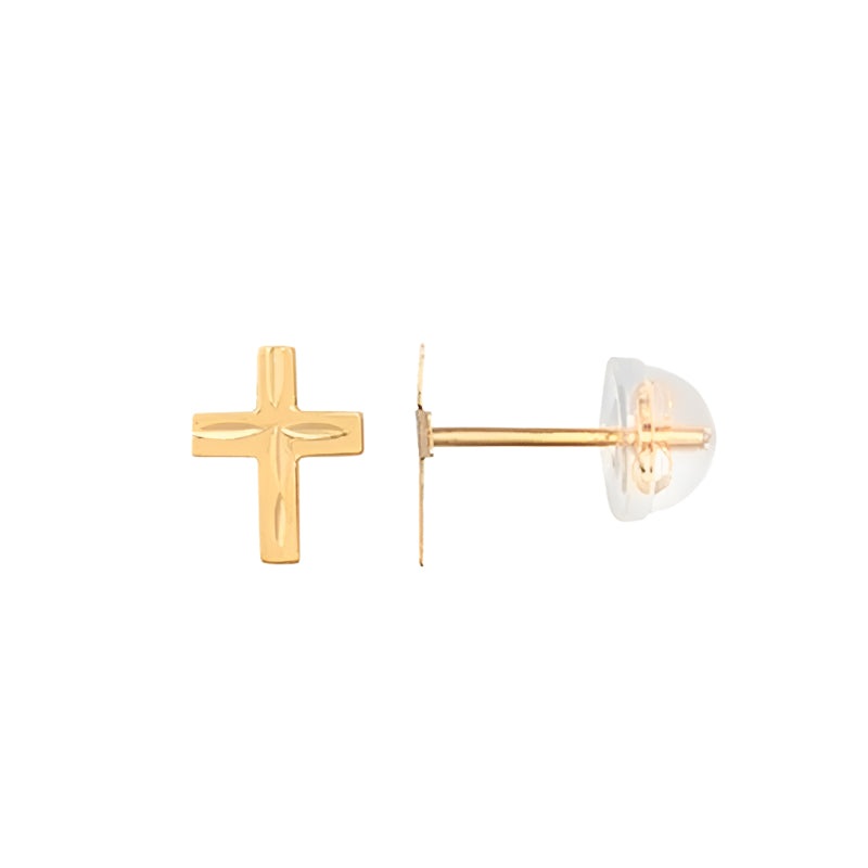 New 9ct Gold Small Diamond Cut Cross Studs