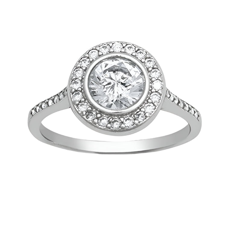 New 9ct White Gold Cubic Zirconia Halo Ring Sizes L-Q
