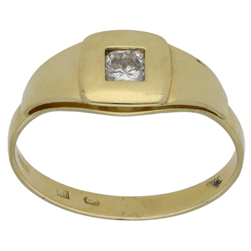14ct Gold Cubic Zirconia Single Stone Ring Size M