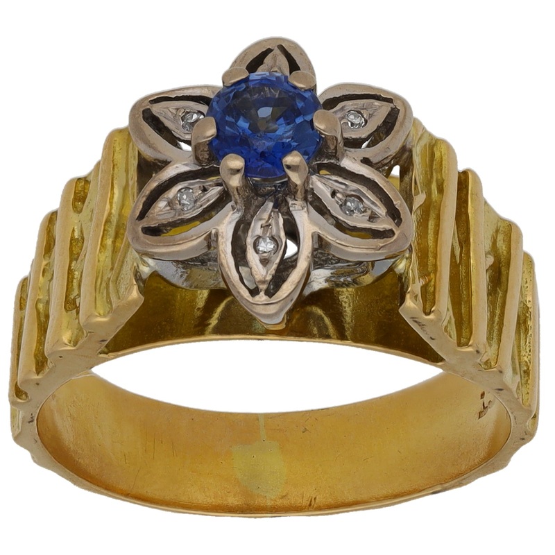 14ct Gold Sapphire & 0.03ct Diamond Dress/Cocktail Ring Size K