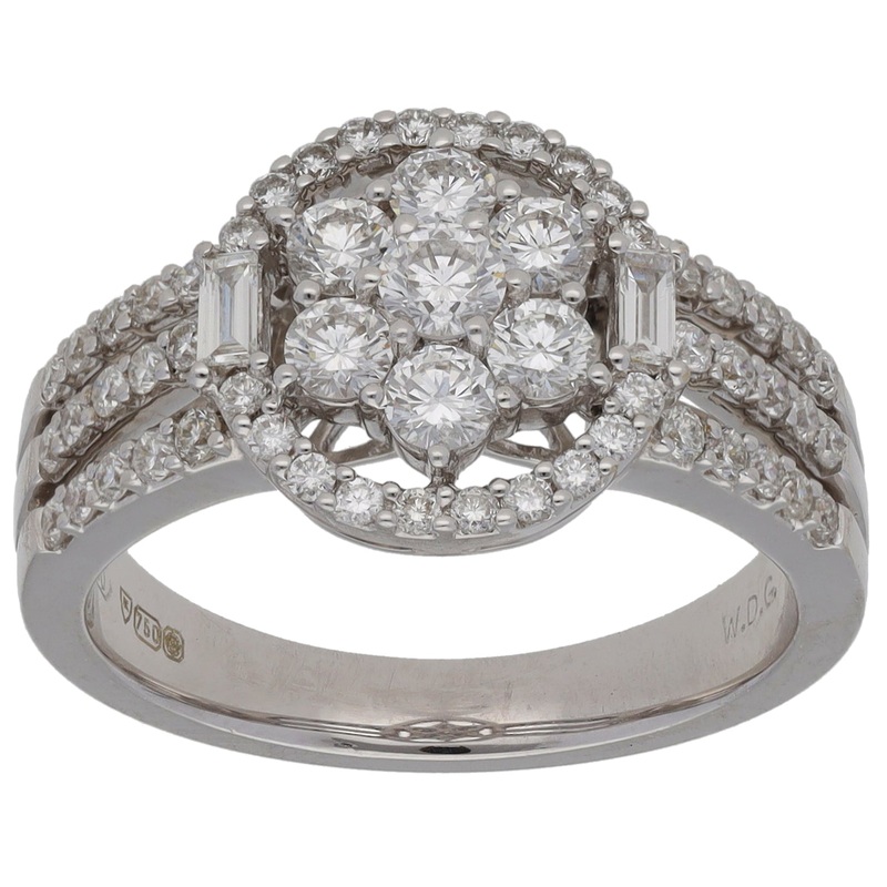 18ct White Gold 0.68ct Diamond Cluster Ring Size L