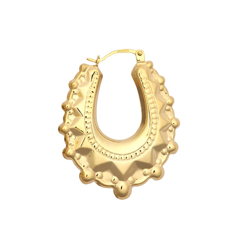 New 9ct Gold Oval Creole Spike Earrings