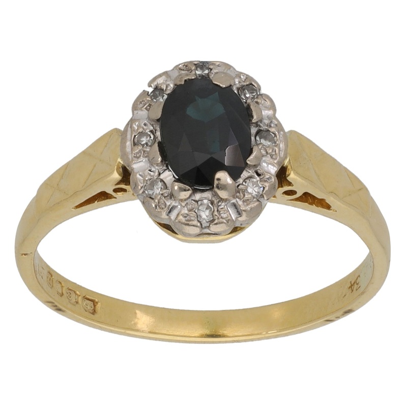 18ct Gold Sapphire & 0.04ct Diamond Dress/Cocktail Ring Size N