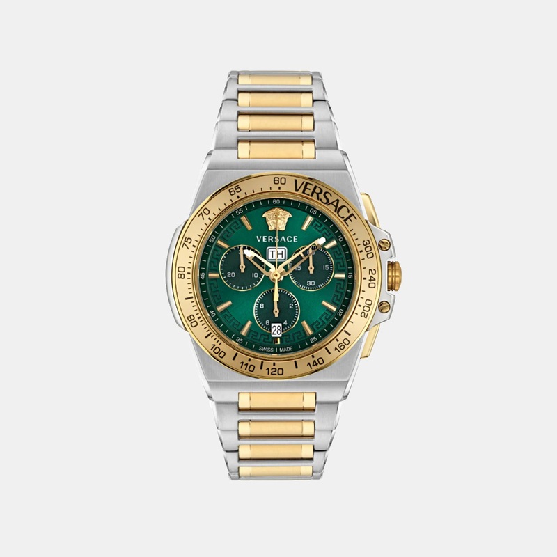 Versace Greca Men Quartz Green Dial Chronograph Stainless Steel Watch VE7H00523