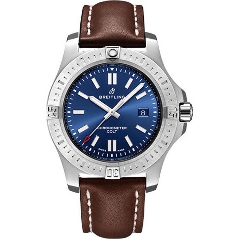 Breitling Colt Automatic Watch – Stainless Steel – Blue Dial – Brown Calfskin Leather Strap – Folding Buckle – A17388101C1X4