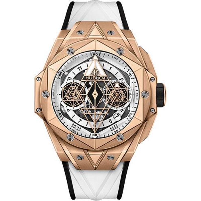 Hublot Big Bang Sang Bleu II King Gold White Watch – 45 mm – White Skeleton Dial – White and Black Rubber Strap-418.OX.2001.RX.MXM20
