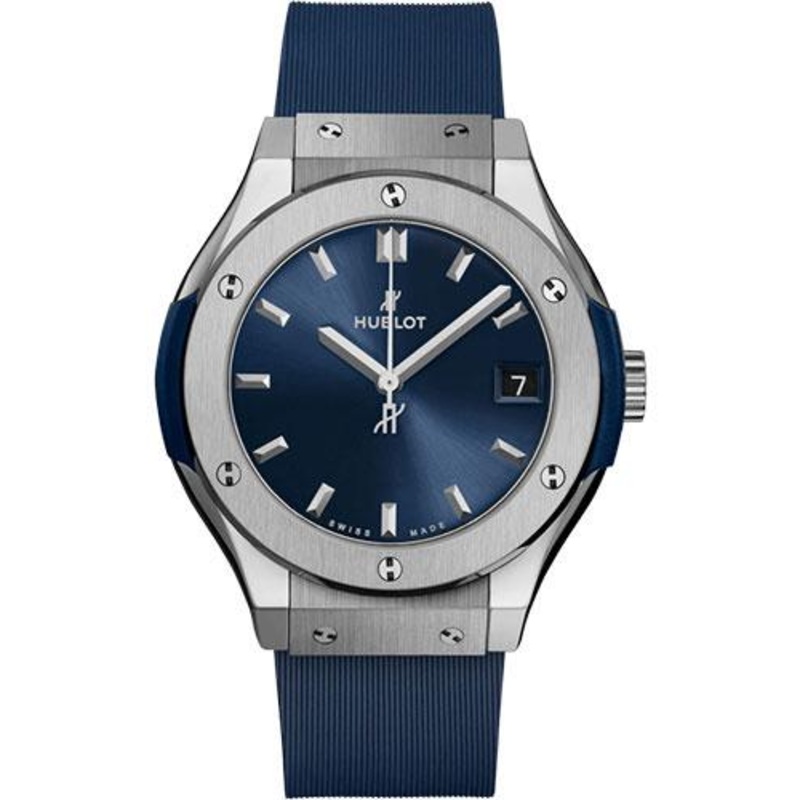 Hublot Classic Fusion Titanium Blue Watch – 33 mm – Blue Dial – Blue Lined Rubber Strap-581.NX.7170.RX