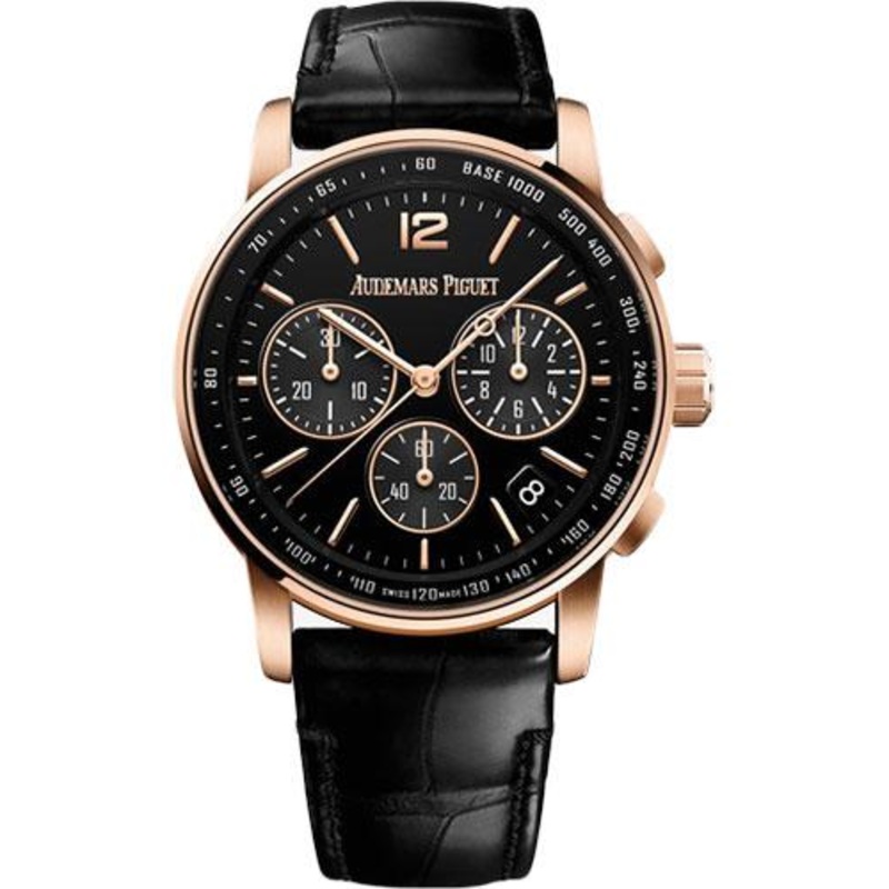 Audemars Piguet Code 11.59 by Audemars Piguet – Selfwinding Chronograph – 41mm Pink Gold Case – Black Dial – Black Alligator Strap – 26393OR.OO.A002CR.01