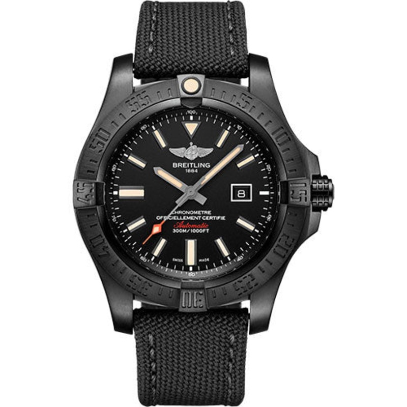 Breitling Avenger Blackbird Watch – Black Titanium – Volcano Black Dial – Black Military Strap – Tang Buckle – V17310101B1W1