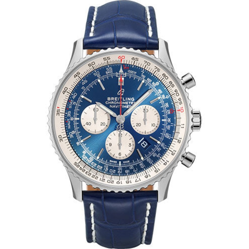 Breitling Navitimer B01 Chronograph 46 Watch – Steel – Aurora Blue Dial – Blue Croco Strap – Folding Buckle – AB0127211C1P2