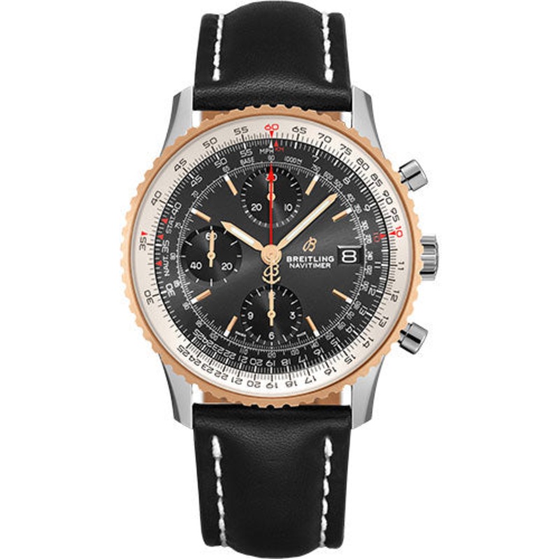 Breitling Navitimer Chronograph 41 Watch – Steel & Red Gold – Black Dial – Black Leather Strap – Folding Buckle – U13324211B1X2