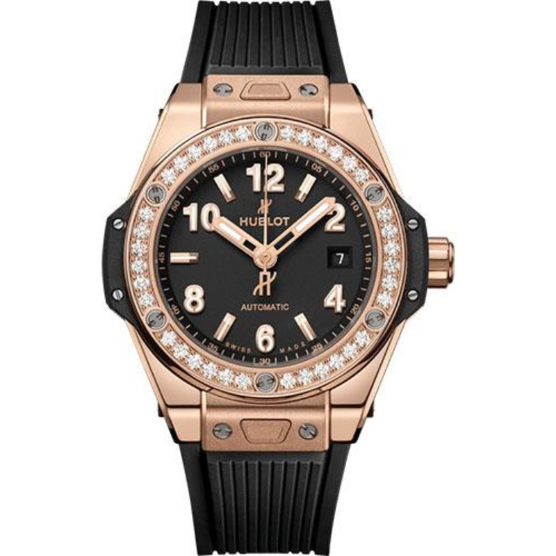 Hublot Big Bang One Click King Gold Diamonds Watch – 33 mm – Black Dial – Black Rubber Strap-485.OX.1180.RX.1204