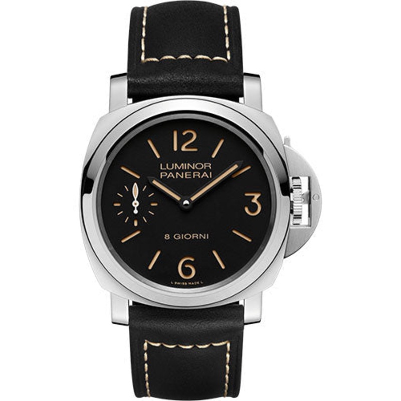 Panerai Luminor Base – 44mm – Polished Steel – Black Dial – Black Calf Ponte Vecchio Strap – PAM00915