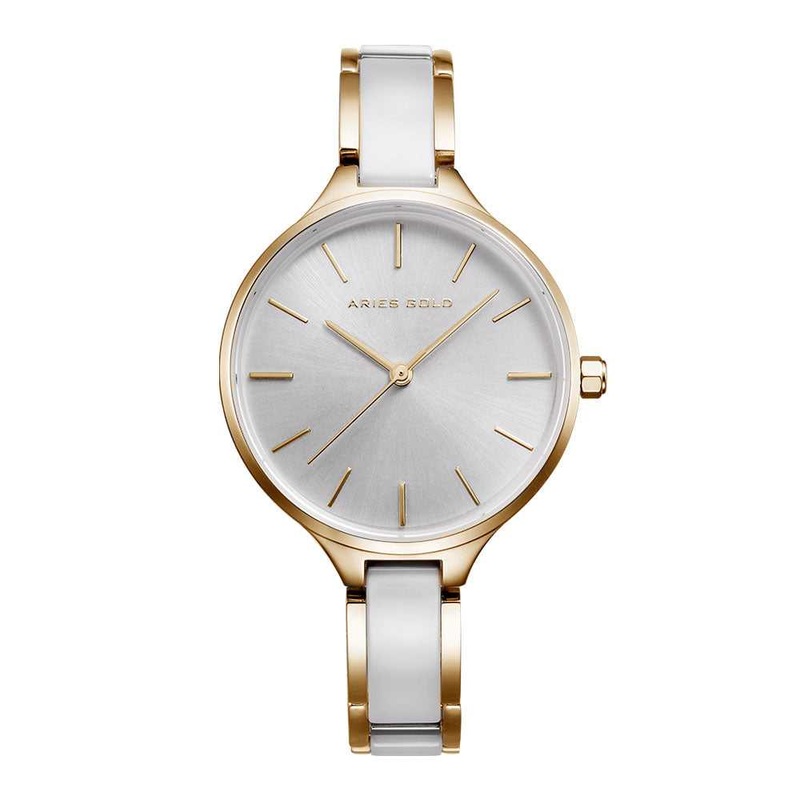 ARIES GOLD ENCHANT GOLD STAINLESS STEEL  L 5036Z G-W WHITE CERAMIC WOMEN’S WATCH
