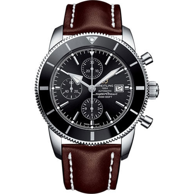 Breitling Superocean Heritage II Chronograph 46 Watch – Steel Case – Volcano Black Dial – Brown Leather Strap – A1331212/BF78/444X/A20D.1