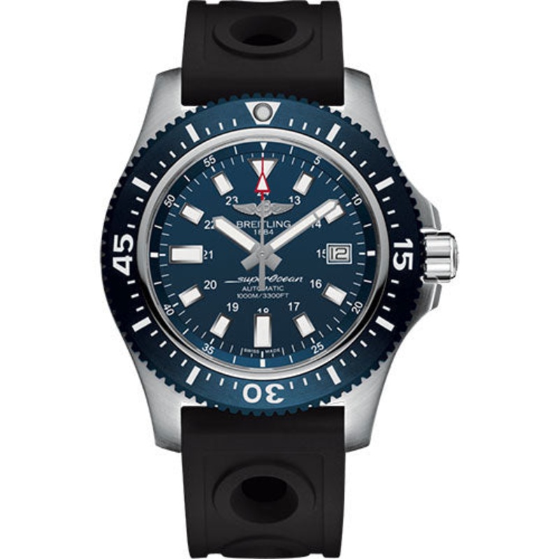Breitling Superocean II 44 Watch – Steel – Mariner Blue Dial – Black Ocean Racer II Strap – Tang Buckle – Y1739316/C959/227S/A20SS.1