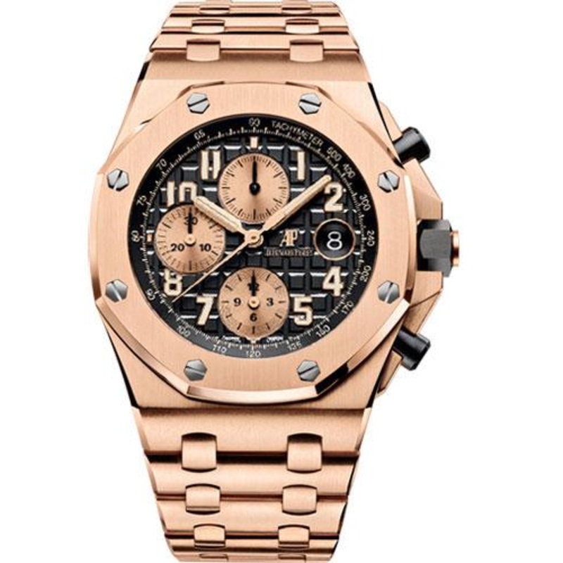 Audemars Piguet Royal Oak Offshore Selfwinding Chronograph Watch – 42mm – Pink Gold – Black Dial – Pink Gold Bracelet – 26470OR.OO.1000OR.03