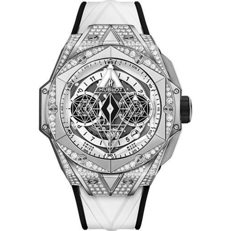 Hublot Big Bang Sang Bleu II Titanium White Pave Watch – 45 mm – White Skeleton Dial – White and Black Rubber Strap-418.NX.2001.RX.1604.MXM20