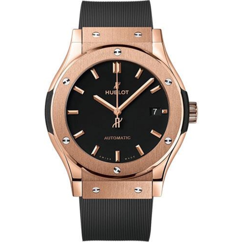 Hublot Classic Fusion King Gold Watch – 42 mm – Black Dial – Black Lined Rubber Strap-542.OX.1181.RX
