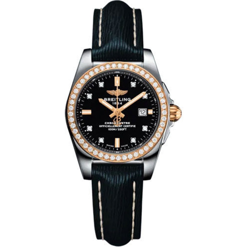 Breitling Galactic 29 Sleek Watch – Stainless Steel – Black Dial – Blue Calfskin Leather Strap – Tang Buckle – C72348531B1X1