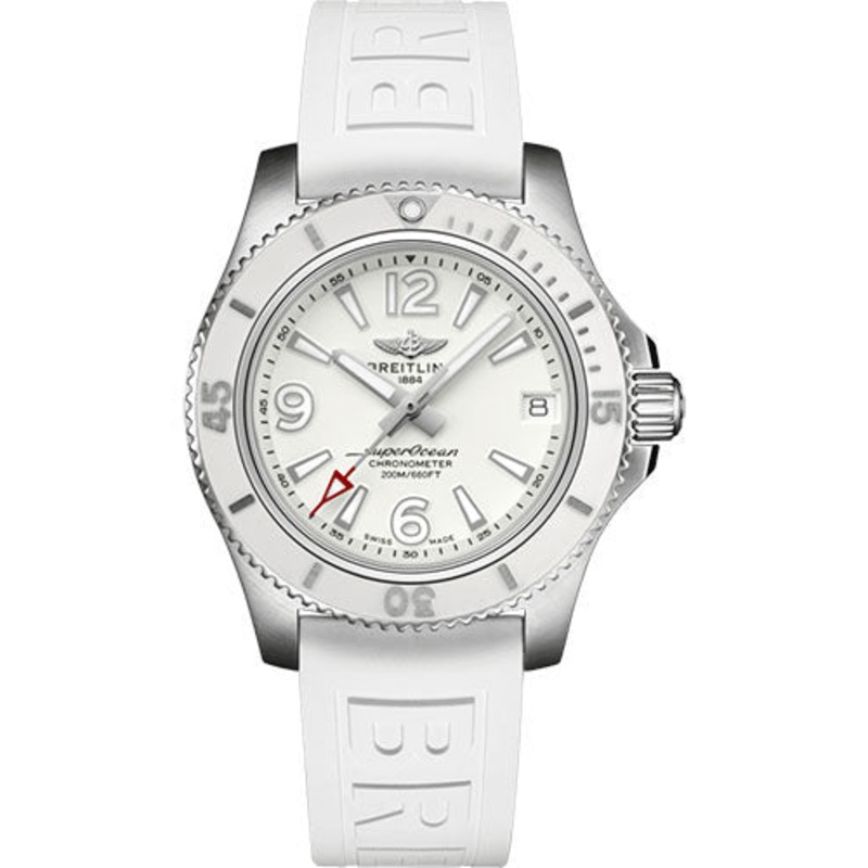 Breitling Superocean Automatic 36 Watch – Steel – White Dial – White Diver Pro III Strap – Tang Buckle – A17316D21A1S1