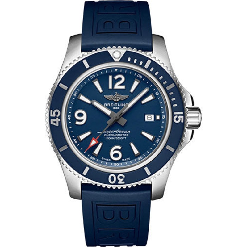 Breitling Superocean Automatic 44 Watch – Stainless Steel – Blue Dial – Blue Rubber Strap – Folding Buckle – A17367D81C1S2