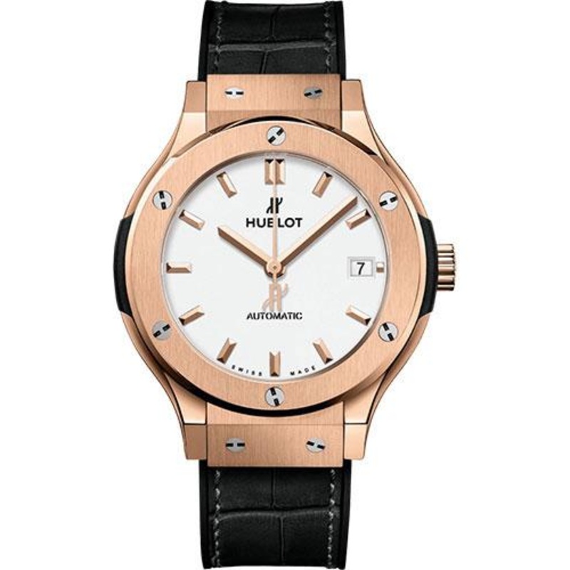 Hublot Classic Fusion King Gold Opalin Watch – 38 mm – Opaline Ed Dial – Black Rubber and Leather Strap-565.OX.2611.LR