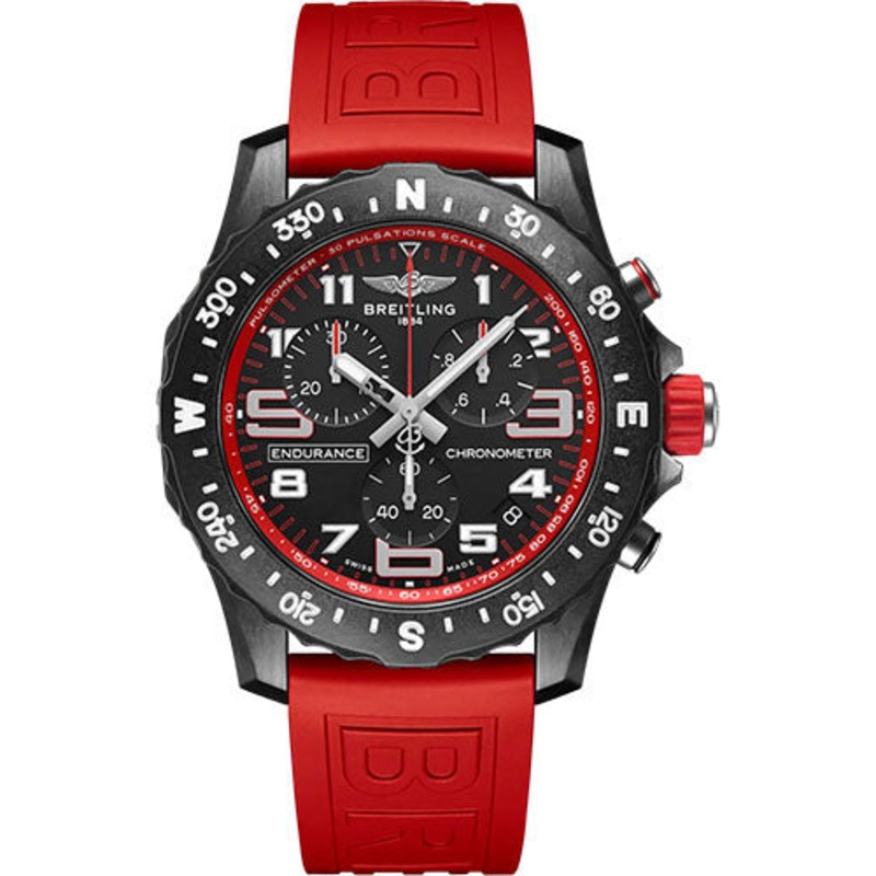 Breitling Endurance Pro Watch – Breitlight – Black Dial – Red Rubber Strap – Tang Buckle – X82310D91B1S1