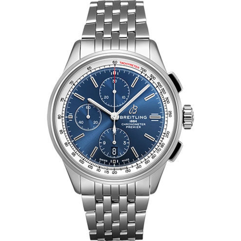 Breitling Premier Chronograph Watch – 42mm Steel Case – Blue Dial – Steel Bracelet – A13315351C1A1