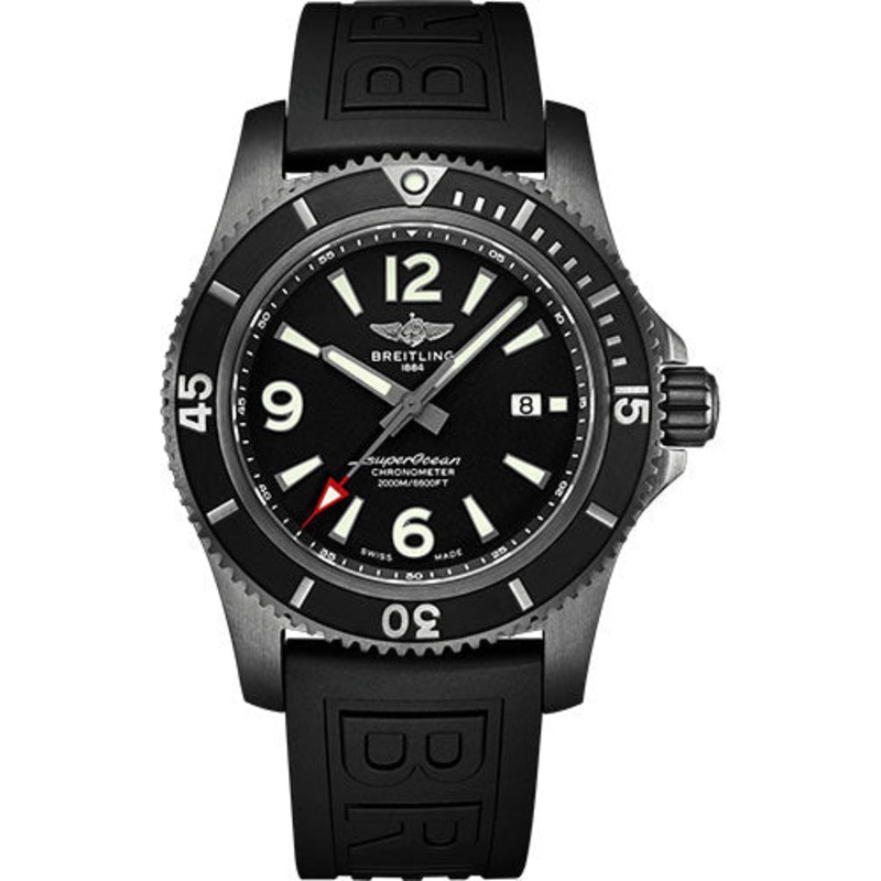 Breitling Superocean Automatic 46 Black Steel Watch – Black steel – Black Dial – Numerals,Black Rubber Strap – Tang Buckle – M17368B71B1S1