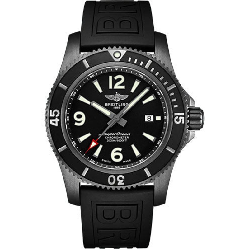 Breitling Superocean Automatic 46 Black Steel Watch – DLC-Coated Stainless Steel – Black Dial – Black Rubber Strap – Folding Buckle – M17368B71B1S2