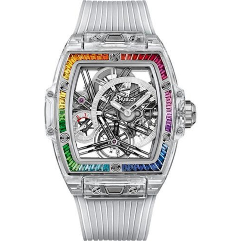 Hublot Spirit of Big Bang Tourbillon Sapphire Rainbow Watch – 42 mm – White Dial – Transparent Strap Limited Edition of 50-645.JX.5120.RT.4099
