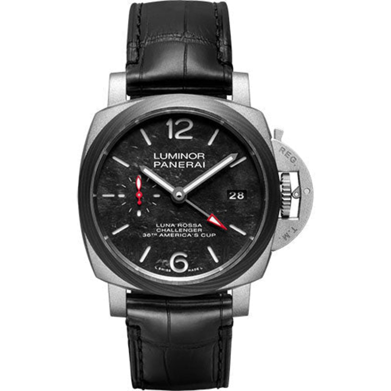 Panerai Luminor Luna Rossa GMT – 42mm – Sand-Blasted Titanium – Panerai Scafotech Black Dial – PAM01096